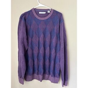 Alex Cannon Mens Argyle Purple Blue Cotton Knit Sweater‎  Large L/G Classic